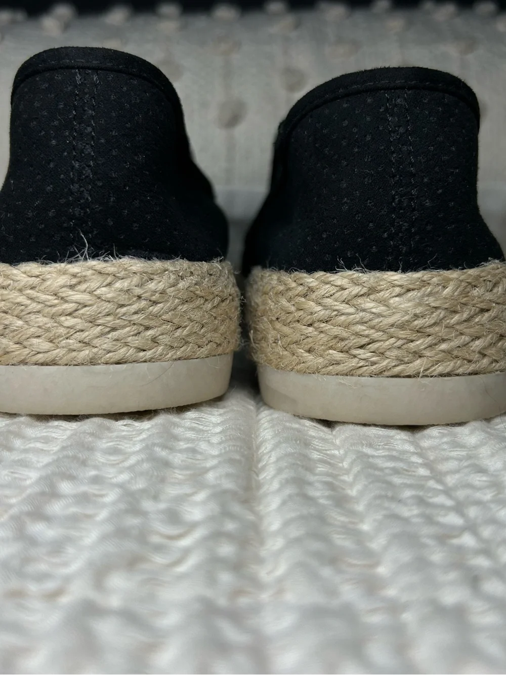 Esprit Black Perforated Slip-On Espadrilles with Jute Trim